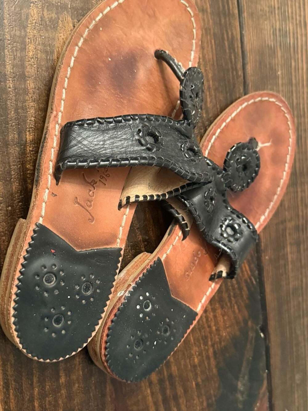 Jack Rogers Black Leather Jacks Flat Sandals